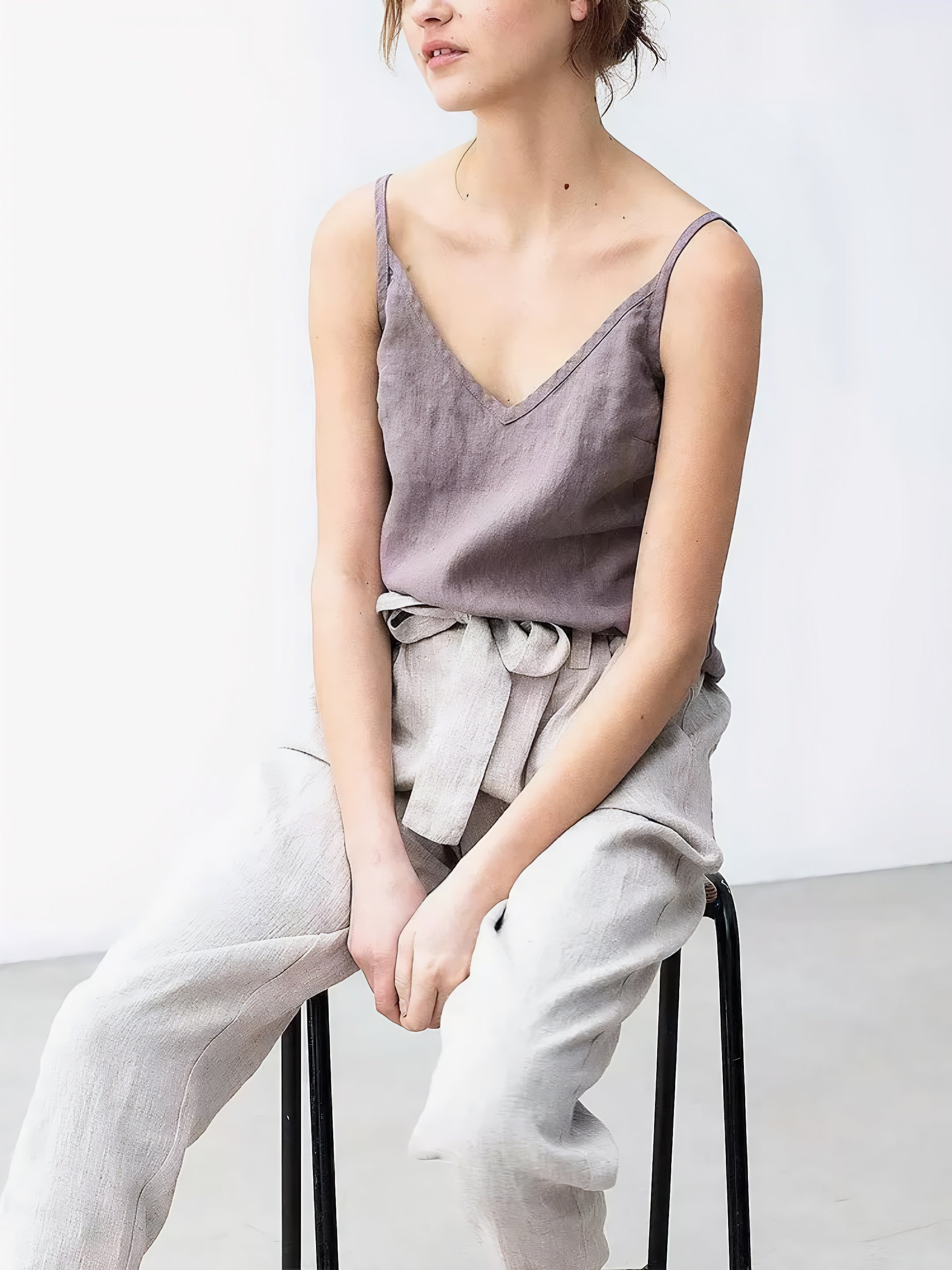 Women’s Summer Linen V-Neck Camisole Tank Top Loose Casual Elegant Sleeveless Blouse